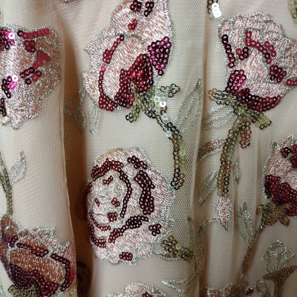 Disney Store Girl's "Belle" Pink Embroidered & Sequinned Rose Patterned Dress - Picture 2 of 11